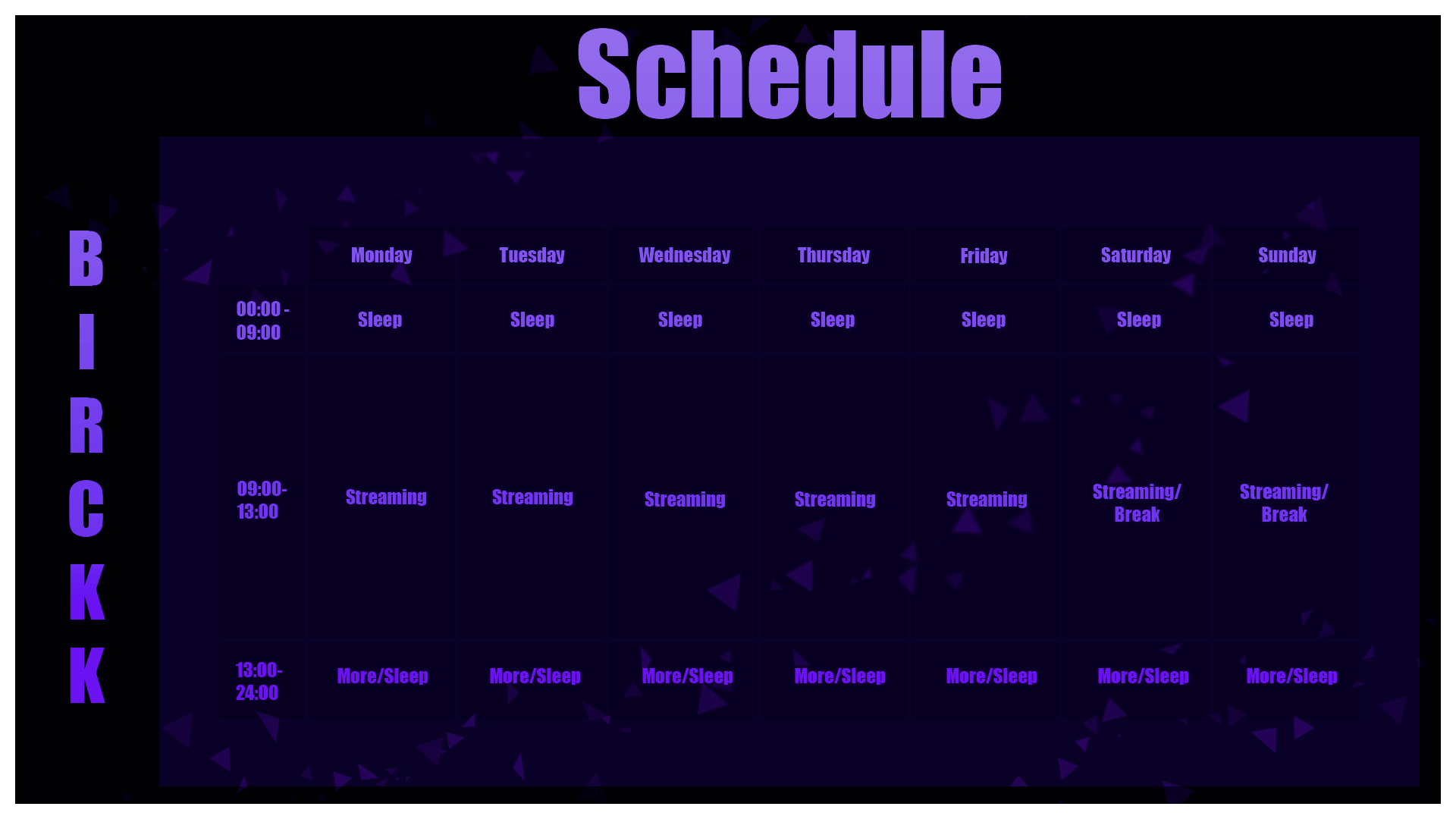 current weekly schedule